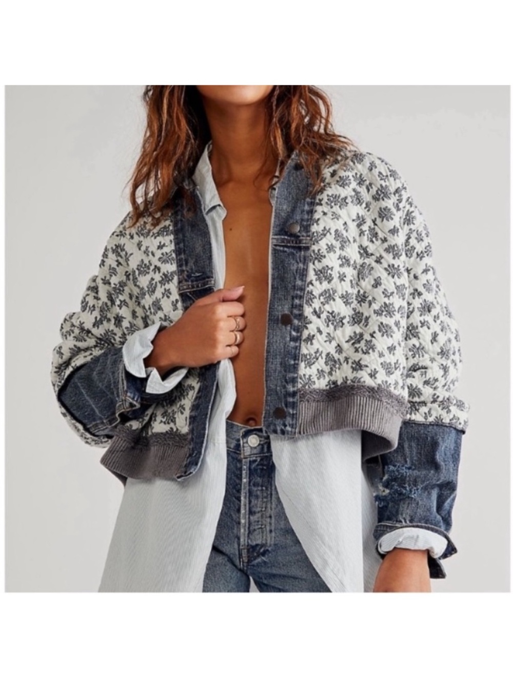 Free People Ditsy Bomber Jacket